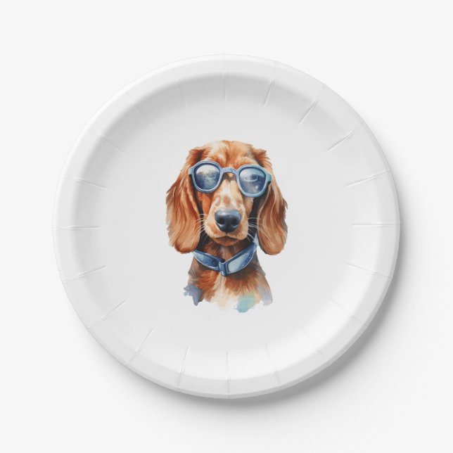 Prato De Papel Dachshund com óculos de sol 5 (Frente)