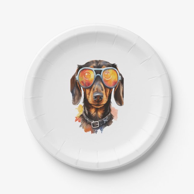 Prato De Papel Dachshund de óculos de sol  (Frente)