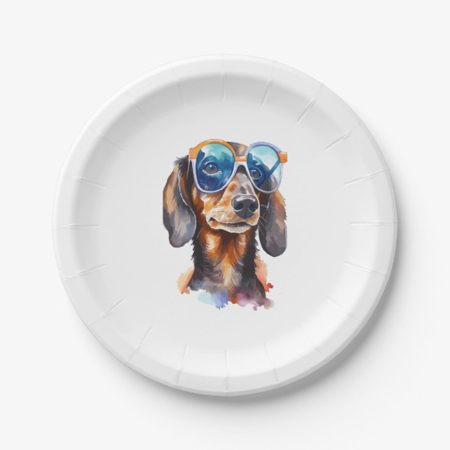 Prato De Papel Dachshund de óculos de sol  (Frente)