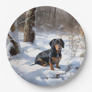 Prato De Papel Dachshund Deixe Nevar Natal