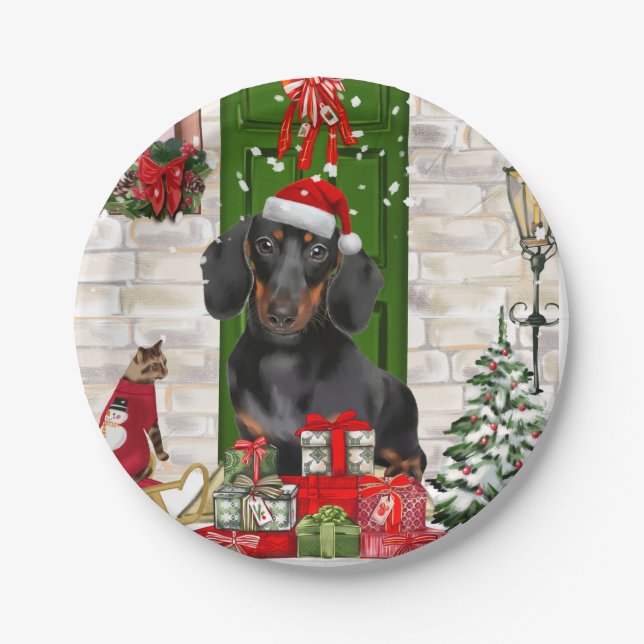 Prato De Papel Dachshund Dog Christmas (Frente)