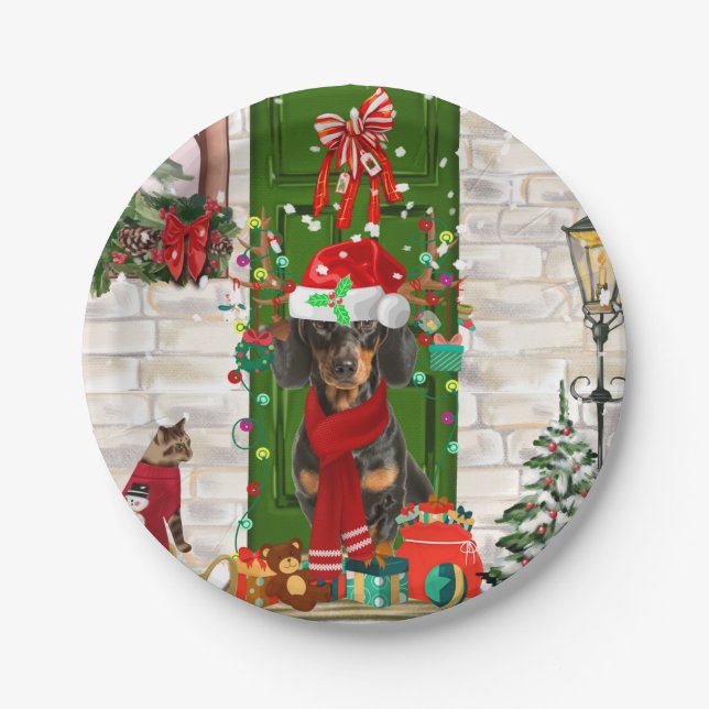 Prato De Papel Dachshund Dog Christmas (Frente)