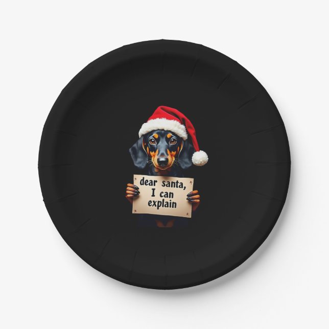 Prato De Papel Dachshund Engraçado Natal Querido Papai Noel Posso (Frente)