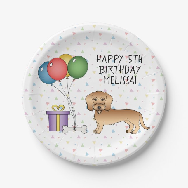 Prato De Papel Dachshund Fio de Trigo Engraçado - Aniversário (Frente)