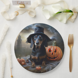 Prato De Papel Dachshund Halloween Scary