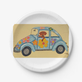 Prato De Papel Dachshund no carro hippie