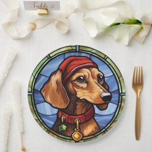 Prato De Papel Dachshund Stainha Glass Christmas