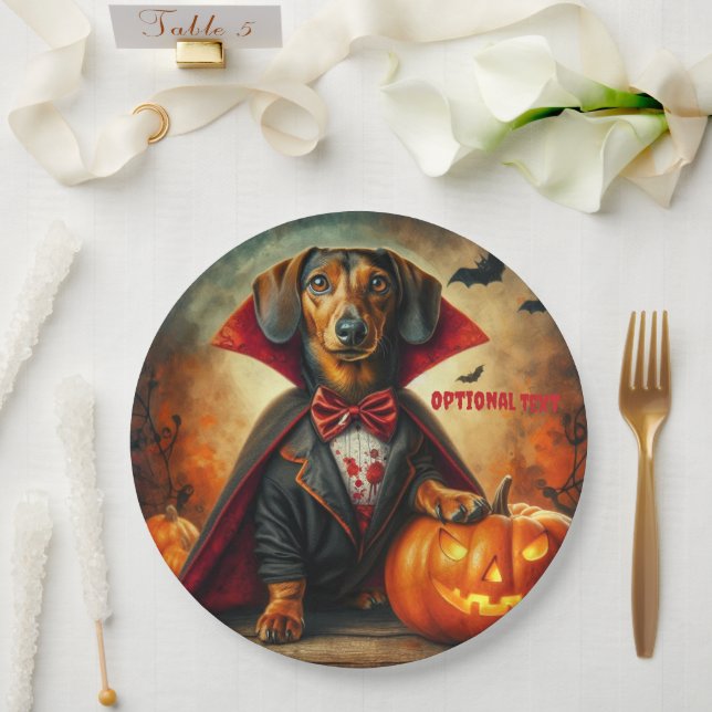 Prato De Papel Dachshund Vampire Halloween (Casamento)