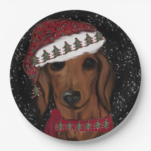 Prato De Papel Dachshund Vermelho