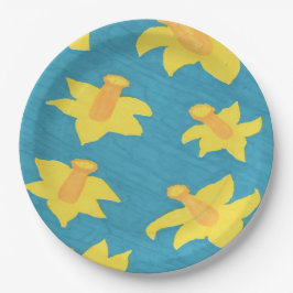 Prato De Papel Daffodils em placas azuis de papel