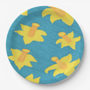 Prato De Papel Daffodils em placas azuis de papel