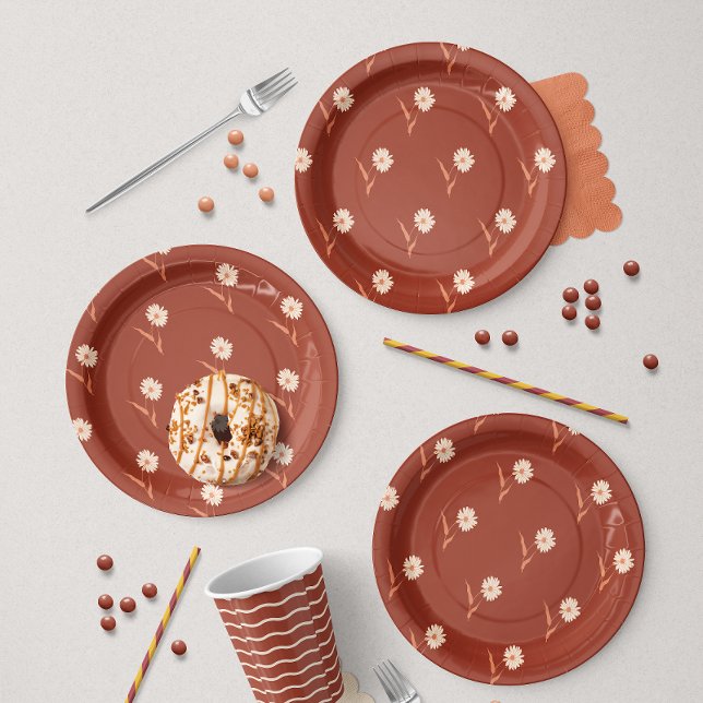 Prato De Papel Dainty Scattered Aster Botanical | Rust Red (Criador carregado)
