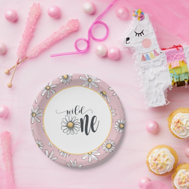 Prato De Papel Daisy Birthday Plate - Wild One - Rosa (Festa)