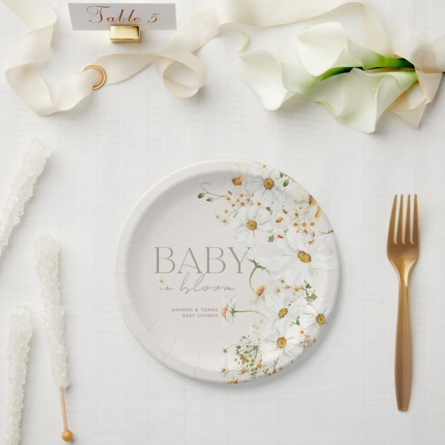 Prato De Papel Daisy Boho Wildflower Baby in Bloom (Casamento)