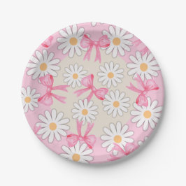 Prato De Papel Daisy Flower Bow Paper Plates 7" Round Paper Plate