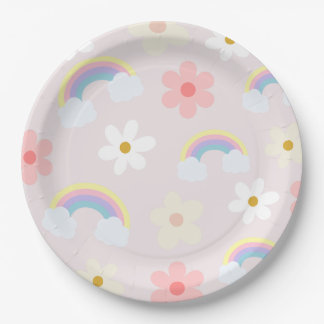 Prato De Papel Daisy Flower Rainbow Plate