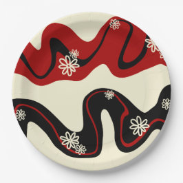 Prato De Papel Daisy Groove - Vermelho e Creme