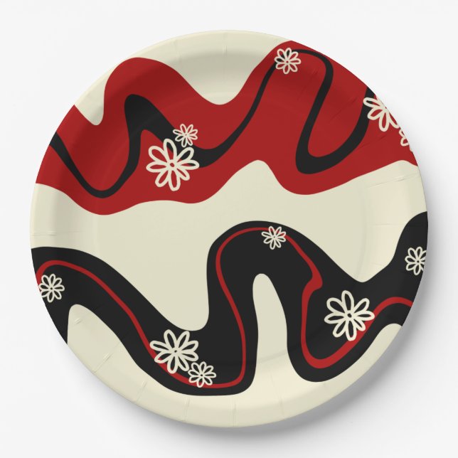 Prato De Papel Daisy Groove - Vermelho e Creme (Frente)