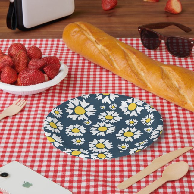 Prato De Papel Daisy Pattern, Floral Pattern, White Daisies (Piquenique)