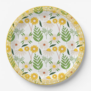 Prato De Papel Daisy Pattern, Ouro Trim.