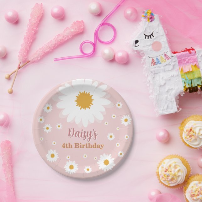 Prato De Papel Daisy Pink Any Age Birthday  (Festa)