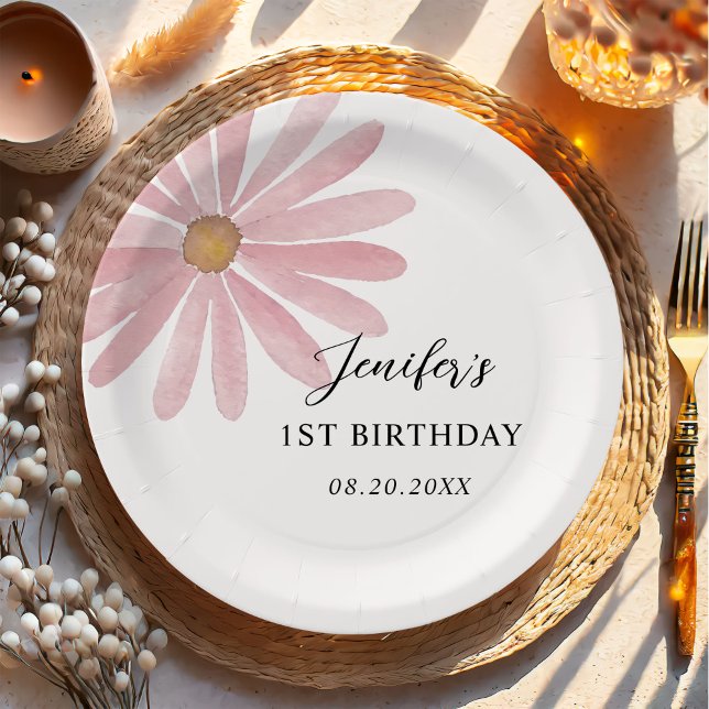 Prato De Papel Daisy Pink Girl First Festa de aniversário (Criador carregado)