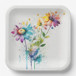 Prato De Papel Daisy Spatter, cores vivas,