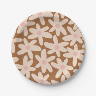 Prato De Papel Daisy Time Cute Floral Patterno Brown and Blush