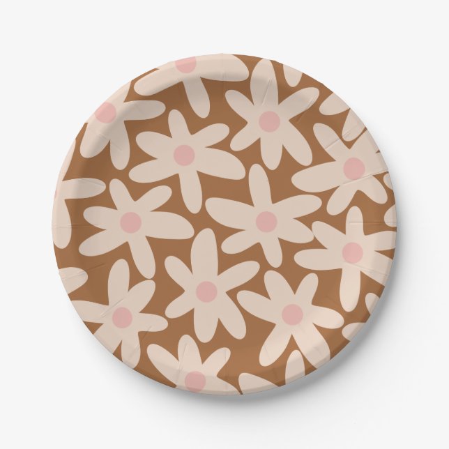 Prato De Papel Daisy Time Cute Floral Patterno Brown and Blush (Frente)