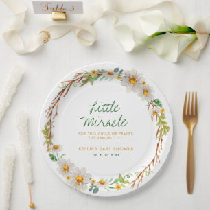 Prato De Papel Daisy Wreath Little Miracle Chá de fraldas Scripti