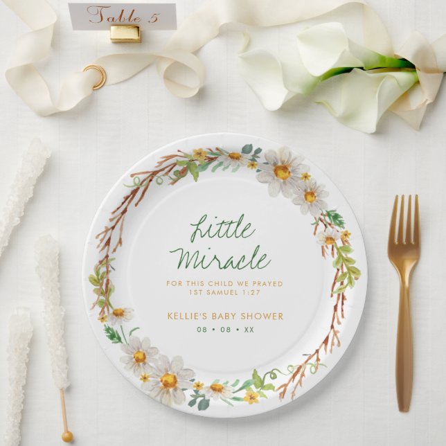 Prato De Papel Daisy Wreath Little Miracle Chá de fraldas Scripti (Casamento)