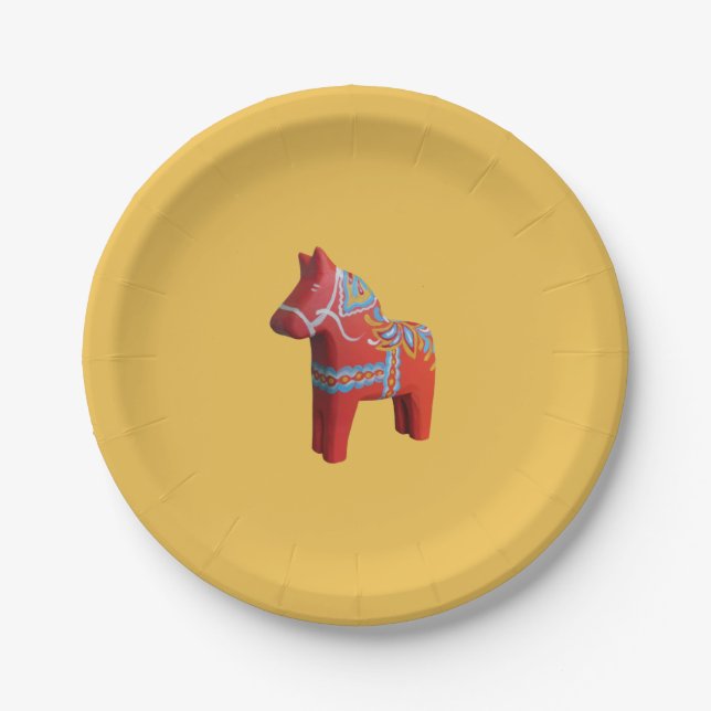 Prato De Papel Dala Horse por Julia Paper Plate (Frente)