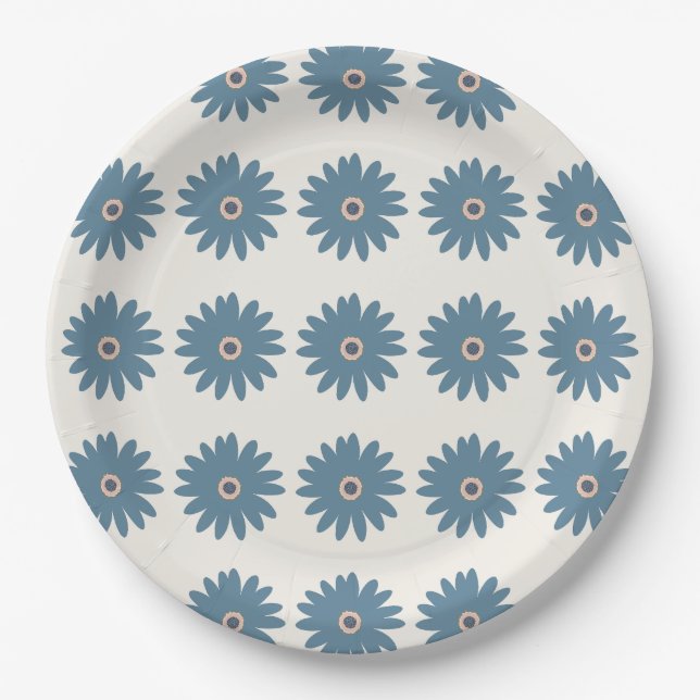 Prato De Papel Dália Azul e Creme (Frente)