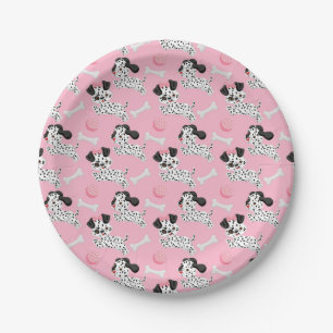 Prato De Papel Dalmatianos Puppies Black Spots Rosa Branca de Bri