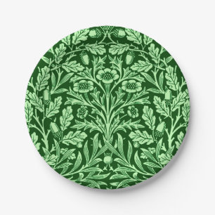 Prato De Papel Damasco floral de Nouveau da arte, verde esmeralda