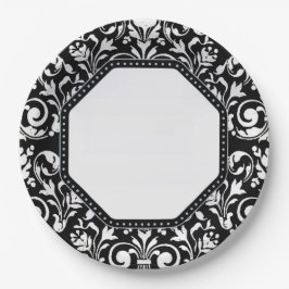 Prato De Papel Damasco preto e branco