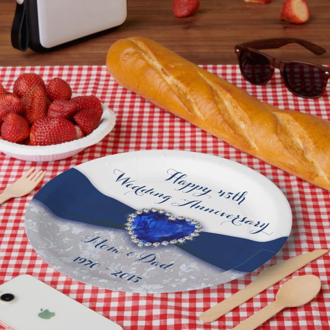 Prato De Papel Damask 45th Wedding Anniversário Paper Plate (Piquenique)