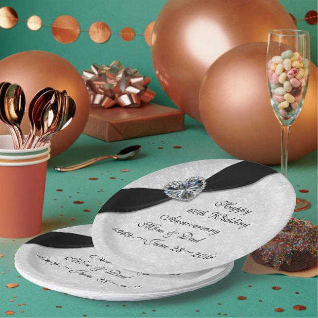 Prato De Papel Damask 60º Aniversário de Casamento (Múltiplo)