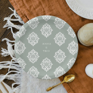 Prato De Papel Damask Ambience Pale Olive Elegant Plates