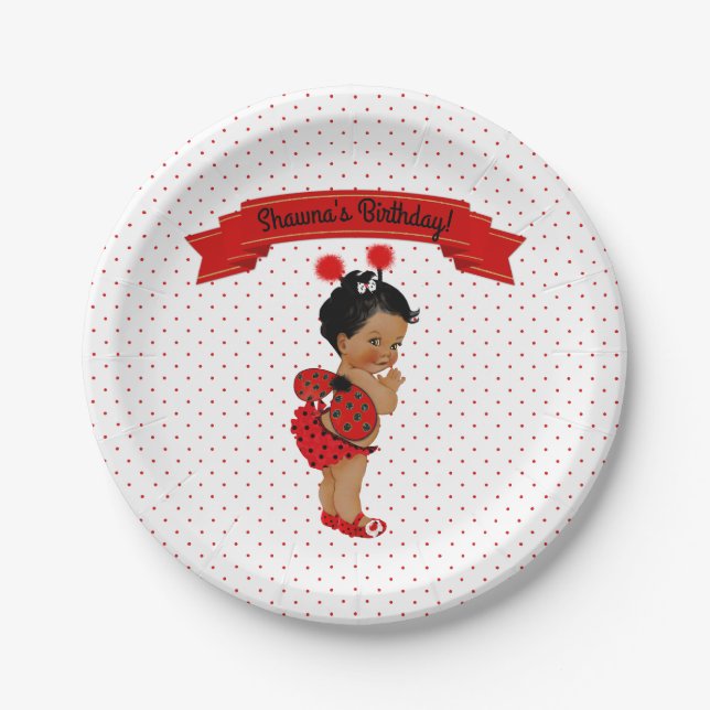 Prato De Papel Damybug African Baby Girl Red Dots (Frente)