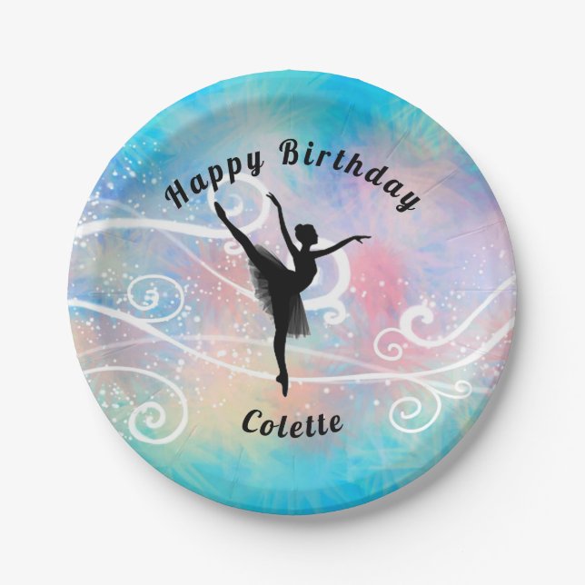 Prato De Papel Dance Happy Birthday Ballerina Swirl Paper Plate (Frente)