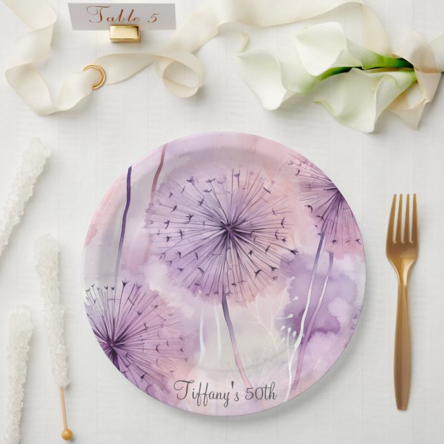 Prato De Papel Dandélio Roxo (Casamento)