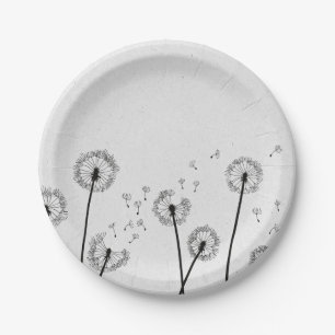 Prato De Papel Dandelions Flores Pappus Spores Cinzas