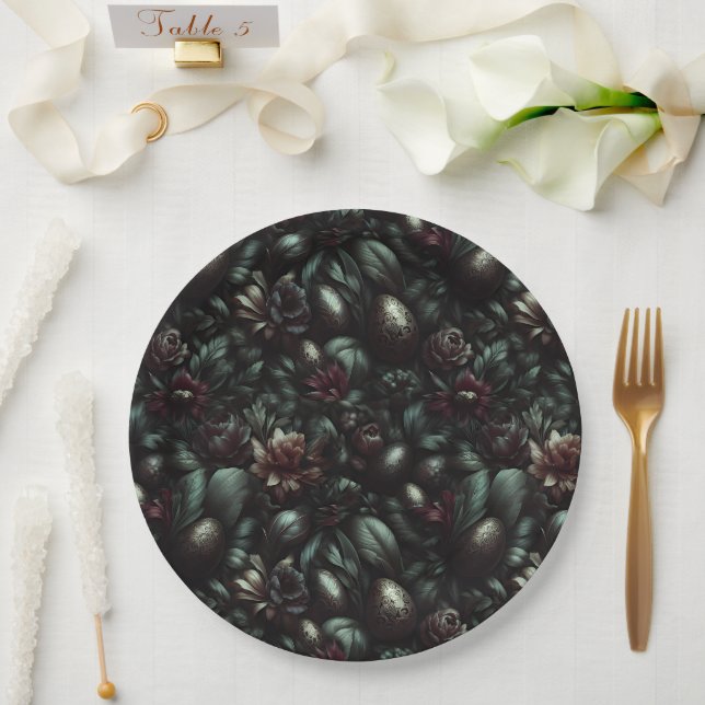 Prato De Papel Dark Botanical Easter Paper Plates (Casamento)