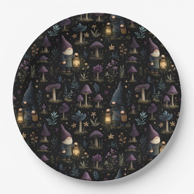Prato De Papel Dark Fantasy Gnomo e Mushroom Pattern (Frente)