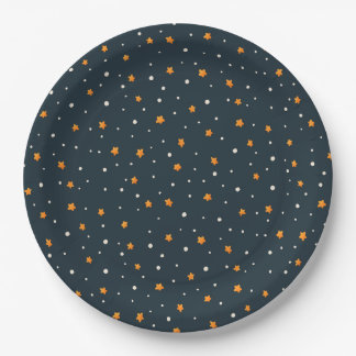 Prato De Papel Dark Gold Starry Night Holiday Pattern Plates