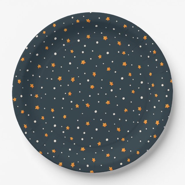 Prato De Papel Dark Gold Starry Night Holiday Pattern Plates (Frente)
