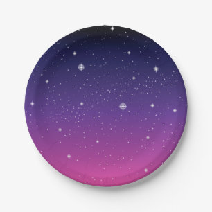 Prato De Papel Dark Purple Starry Night Sky