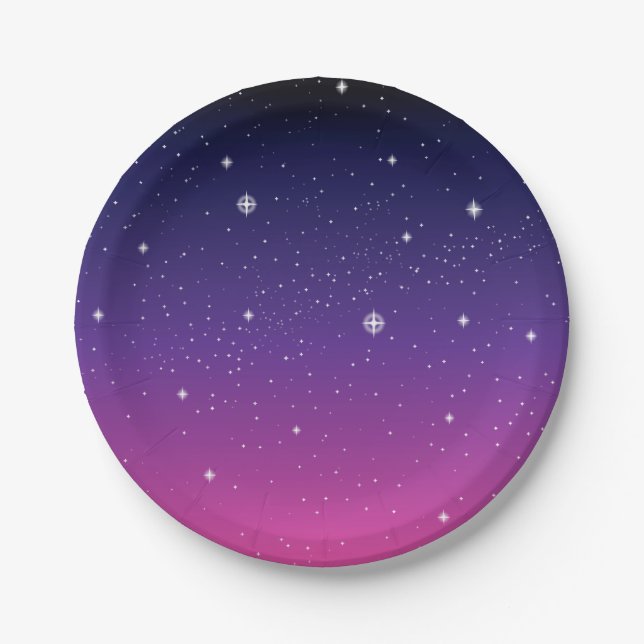 Prato De Papel Dark Purple Starry Night Sky (Frente)