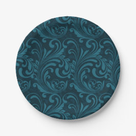 Prato De Papel Dark teal floral damask pattern